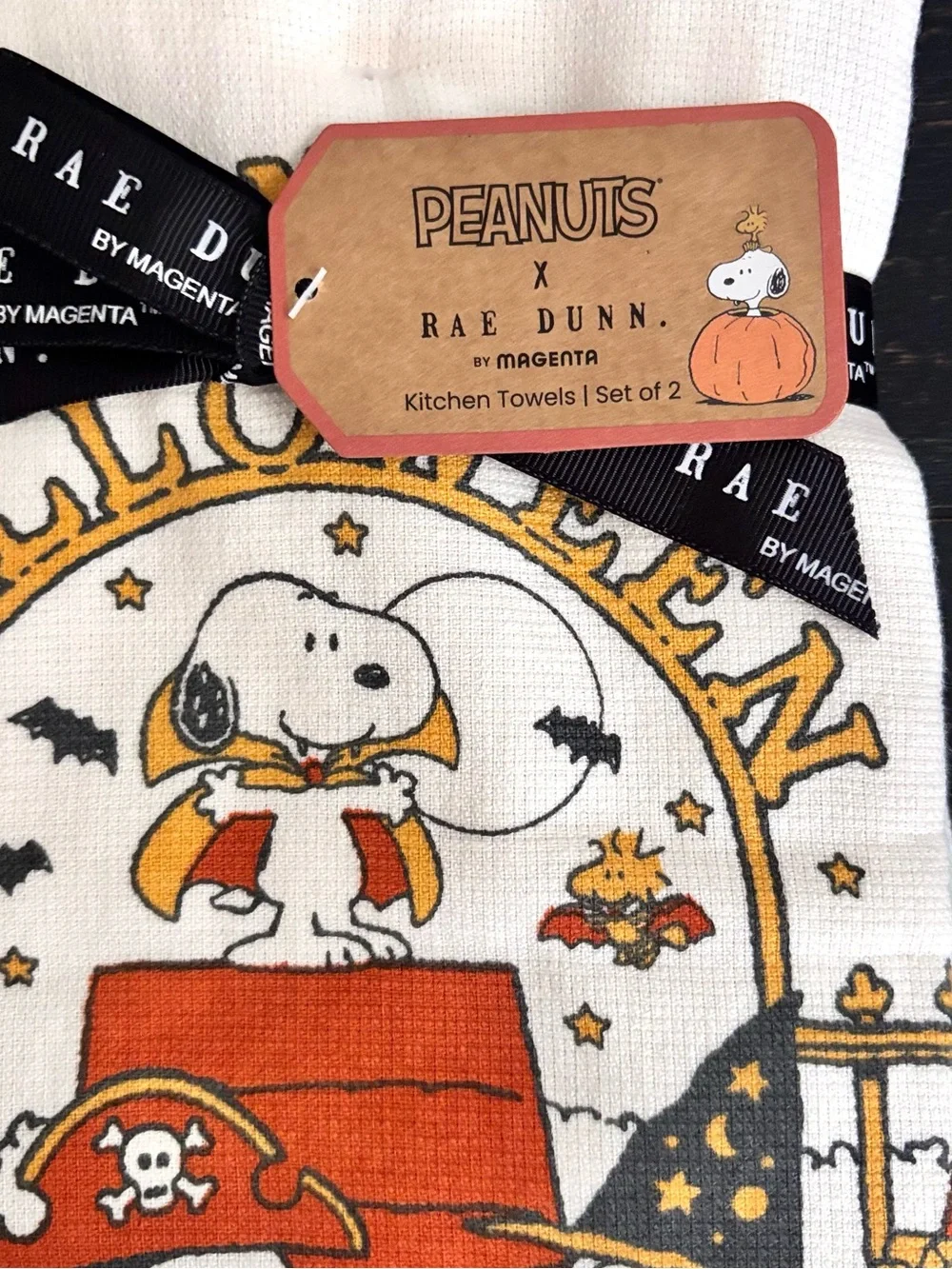 Peanuts x Rae Dunn TRICK OR TREAT Holiday Kitchen Towels Set Of 2 NEW